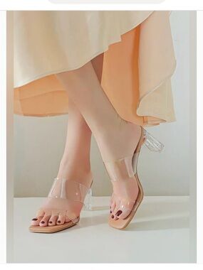 New Zara Clear Strap Block Heel Mule Sandals with Nude Footbed. Sz 37